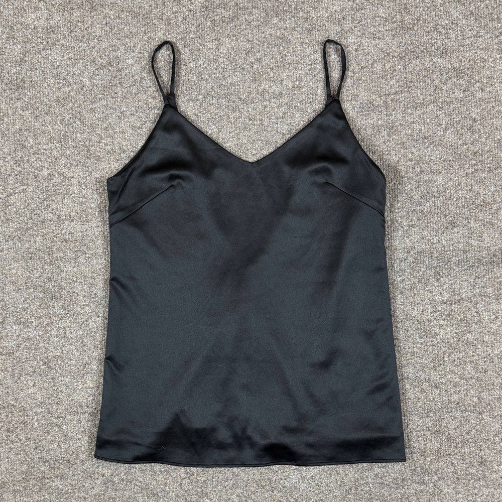 ACHTO Black Satin Camisole Top Sleeveless V-Neck Blouse Open Back Women’s Small